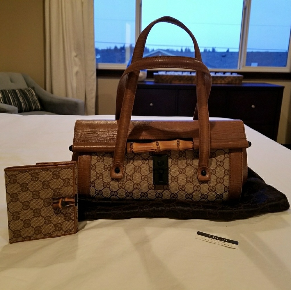 Matching monogram bamboo bullet bag & wallet